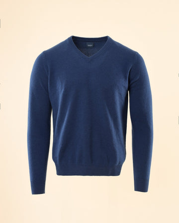 Camisola Decote em V 100% Caxemira em Azul